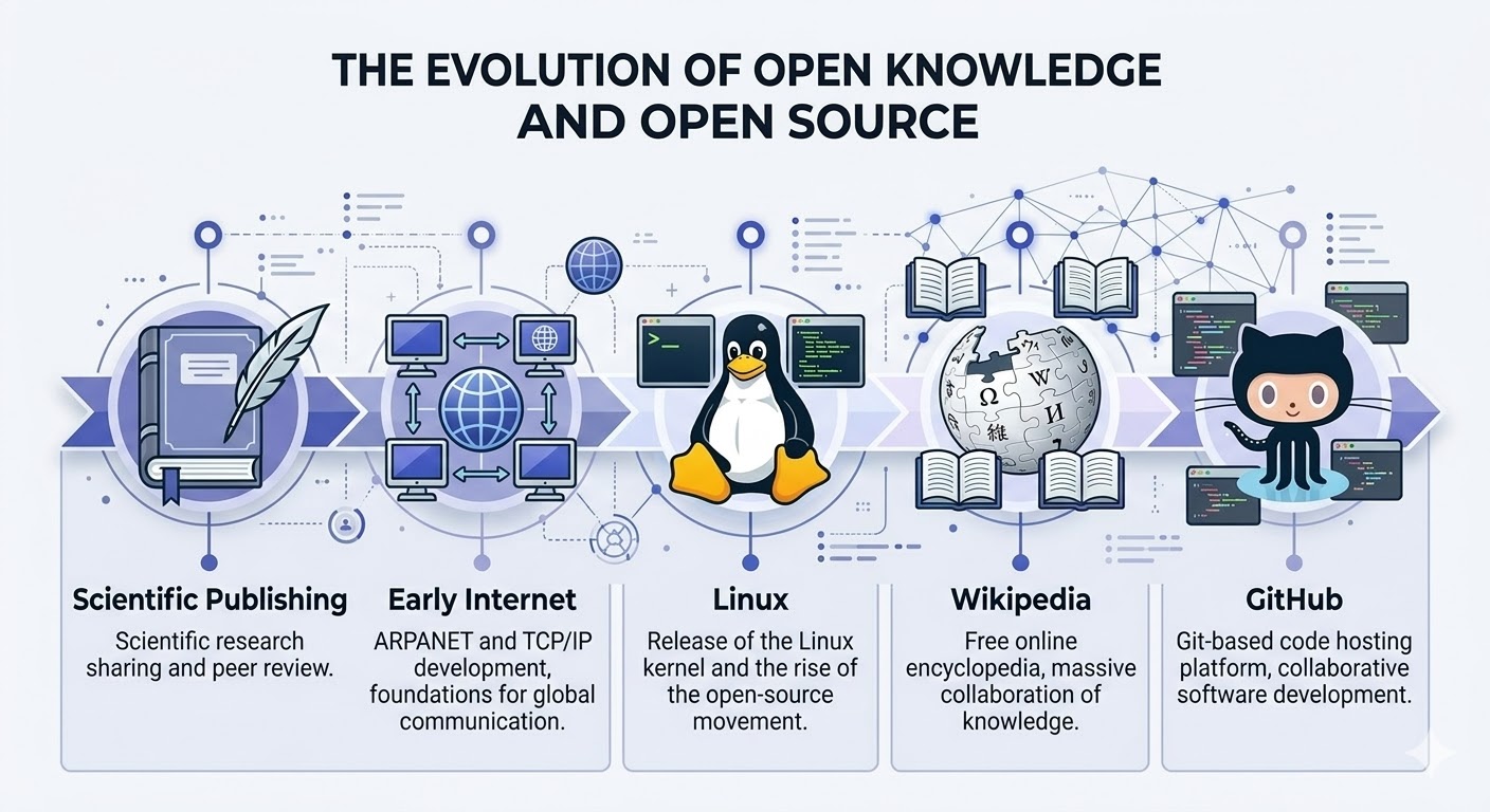 Timeline showing the evolution of open knowledge and open source